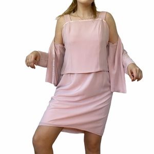 plus size pink mini dress with matching cardigan